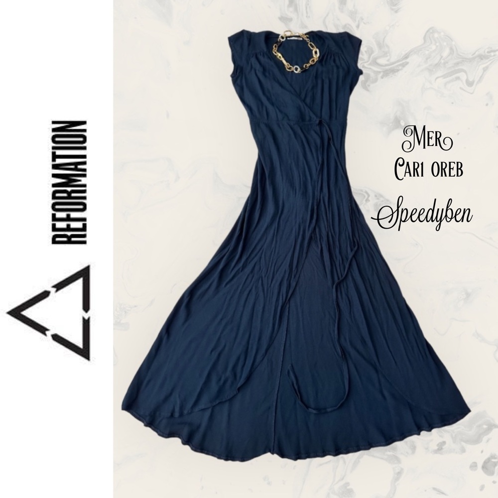 Reformation Navy Chamomile Wrap Dress Medium